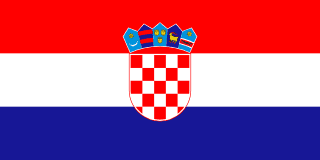 The flag of Croatia is composed of three equal horizontal bands of red, white and blue, with coat of arms of Croatia superimposed in the center.