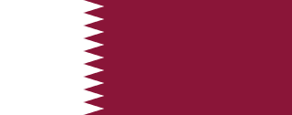 The flag of Qatar has a maroon field, on the hoist side of which is a white vertical band that spans about one-third the width of the field and is separated from the rest of the field by nine adjoining fly-side pointing white isosceles triangles that serve as a serrated line.