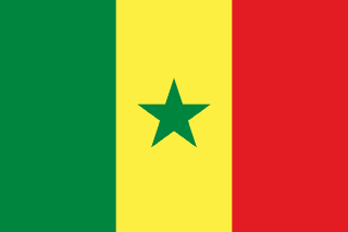 The flag of Senegal is composed of three equal vertical bands of green, golden-yellow and red, with a five-pointed green star centered in the golden-yellow band.