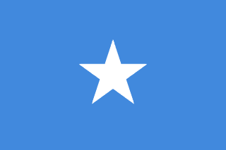 The flag of Somalia features a large five-pointed white star centered on a light blue field.