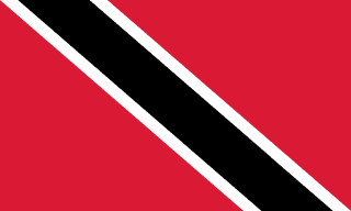 The flag of Trinidad and Tobago has a red field with a white-edged black diagonal band that extends from the upper hoist-side corner to the lower fly-side corner of the field.